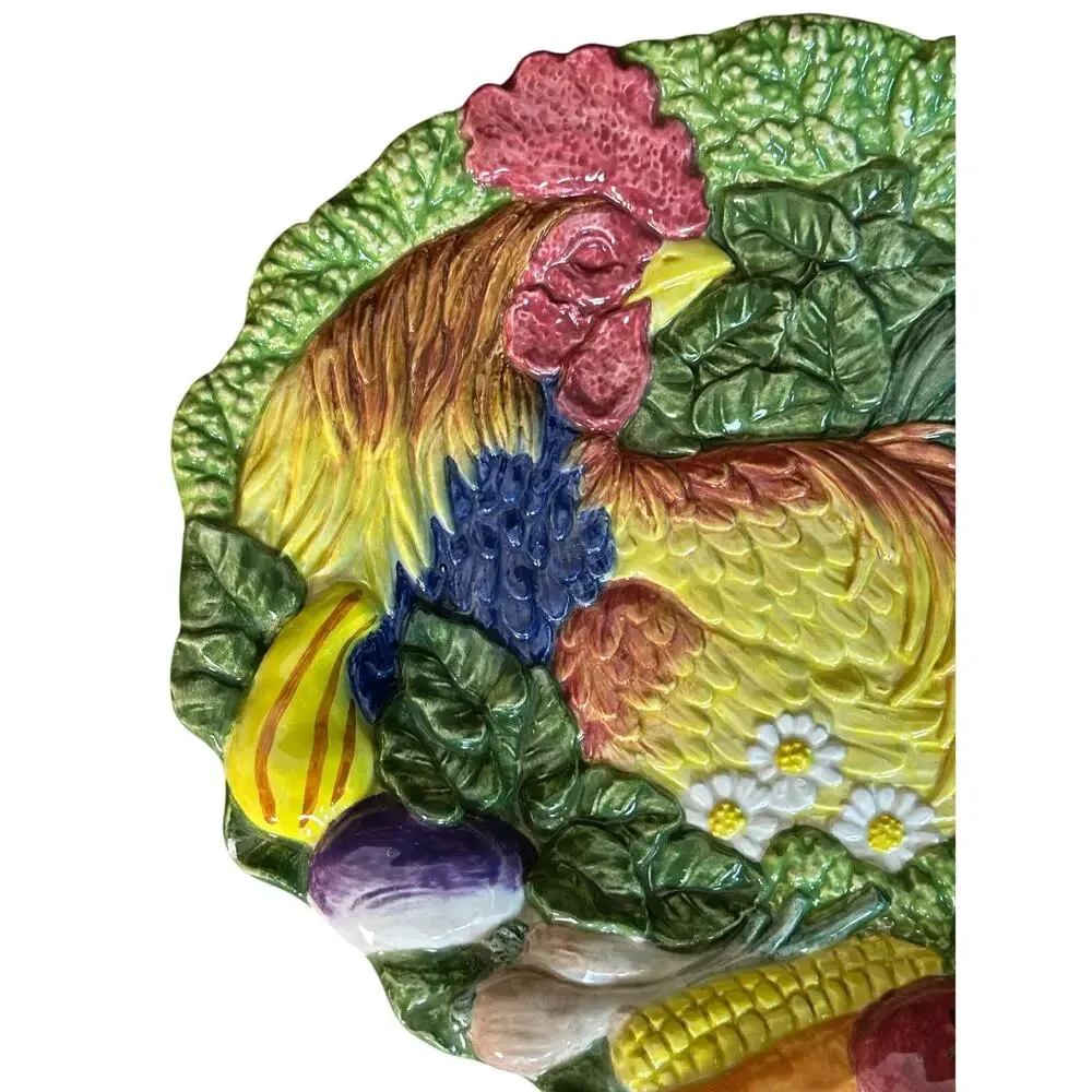 Fitz and Floyd 1996 Vibrant Colorful 'Coq du Village' Majolica Rooster Plate